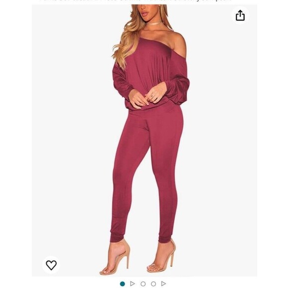 WMZ Women's Set Casual Sexy Off Shoulder Long Sleeve Top Bodycon Pants Size S - Picture 1 of 13